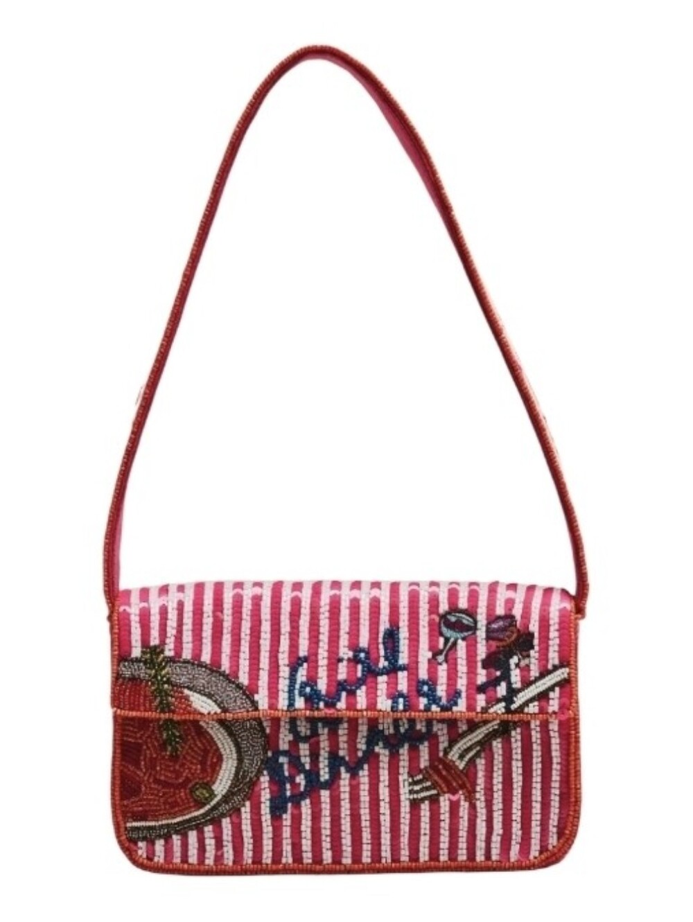 Anthropologie GIRL DINNER Viral Beaded Bag In Pink NWT